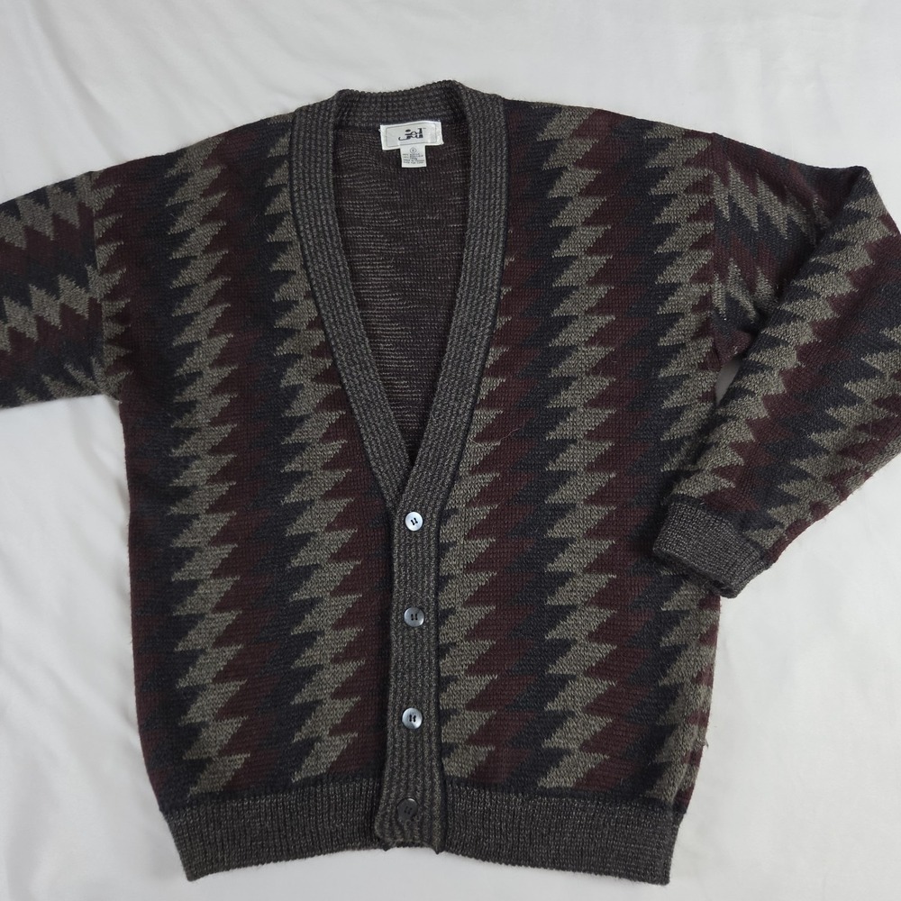 Vtg Jed Cardigan Grandpa Sweater Geometric Chevron Mens S